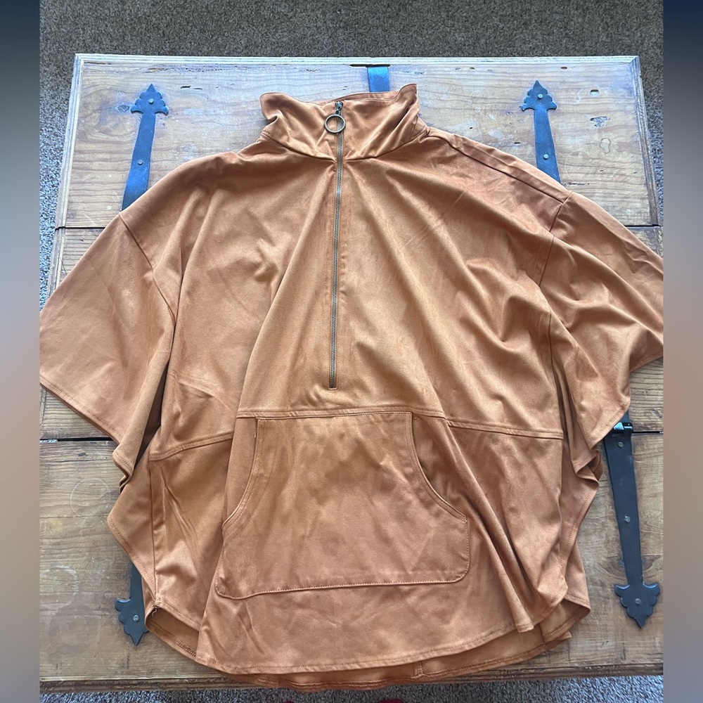 Belle by Kim Gravel Rust Brown Half-Zip Poncho Jacket